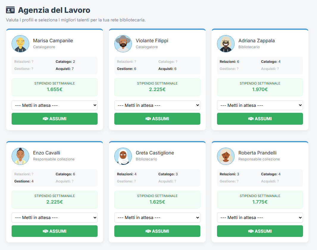 Pagina della scelta dello staff